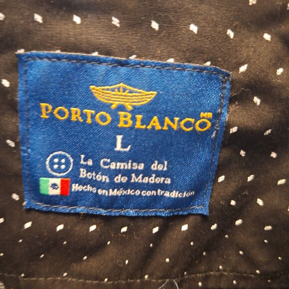 Porto Blanco Black Pattern Button‎ Flip Cuff  Algondon Cotton Shirt Men's Large - Picture 3 of 13